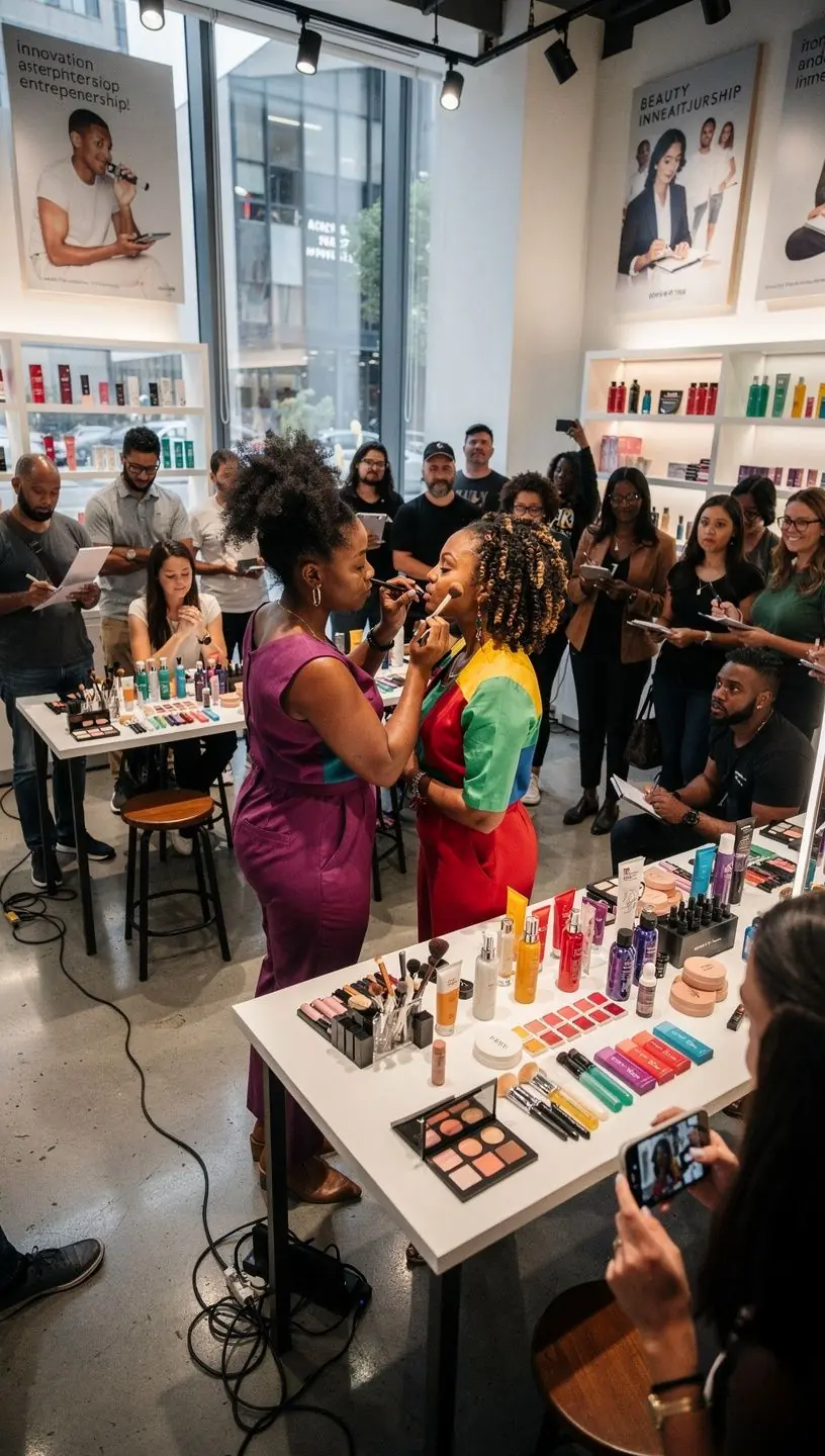 Prezentacja planu biznesowego podczas sesji szkoleniowej skupionej na praktycznych aspektach prowadzenia studia piękności.