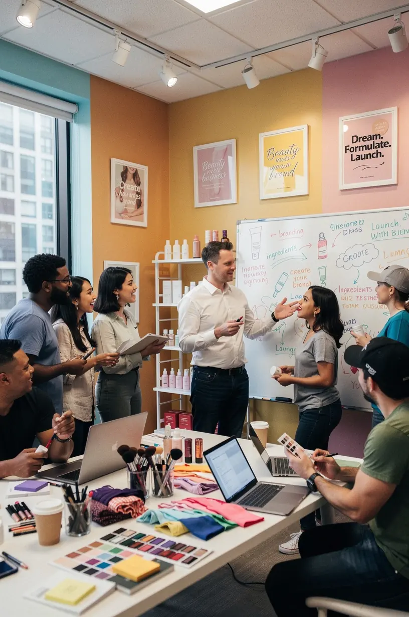 Mentor prowadzący indywidualne szkolenie dla właścicieli małych firm kosmetycznych.